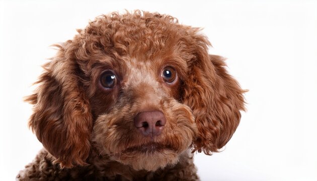 close up of a curly haired dog with expressive eyes