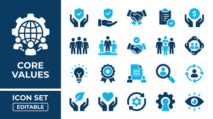 Fototapeta premium Corporate core values and business ethics icon set
