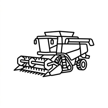 Black and white line art of a combine harvester machine.