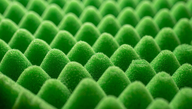 Green convoluted foam texture close up soundproofing material background