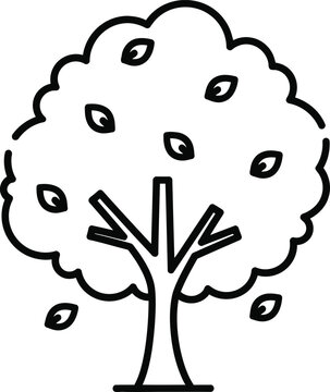 Hand drawn outline icon of deciduous tree shedding leaves in autumn with deciduous minimalist illustration seasonal environment botanical