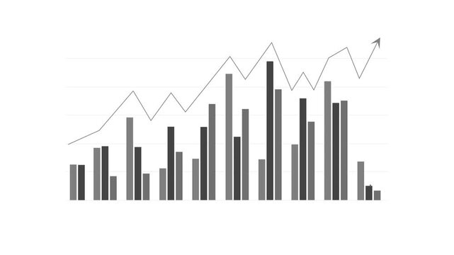 Stylized bar chart and rising line graph business growth and financial performance animation