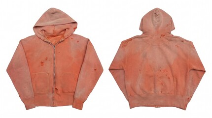 Front and back view of a vintage distressed pink hoodie. © Jago Gusti