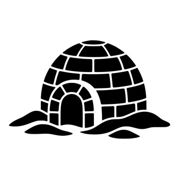 Minimalist black igloo silhouette icon featuring ice block dome structure isolated on white background for winter themes.