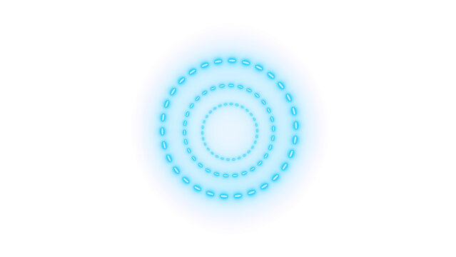 Blue circle with dashed concentric rings, modern technology and digital design element, transparent background motion graphics, ideal for motion graphics, visual, overlay, alpha channel, png file
