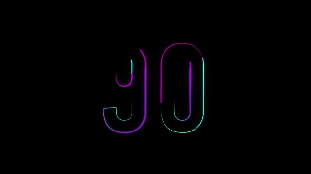 Neon number 90 with alpha channel, numerology, numbers with a transparent background