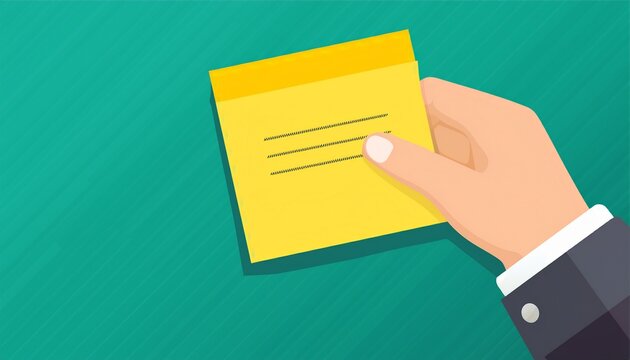 hand holding sticky note with text