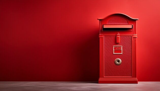 red postbox on a red background for banner design backdrop