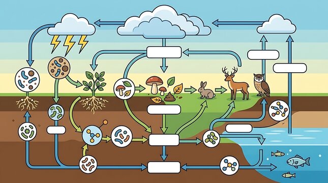 Educational diagram of the nitrogen cycle in a natural ecosystem