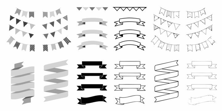 Decorative flags and ribbons a vector illustration on a white background