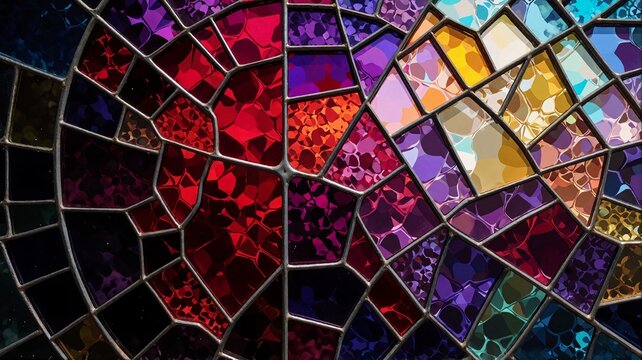 Abstract Stained Glass Fragmentation with Jewel Tones and Lead Network