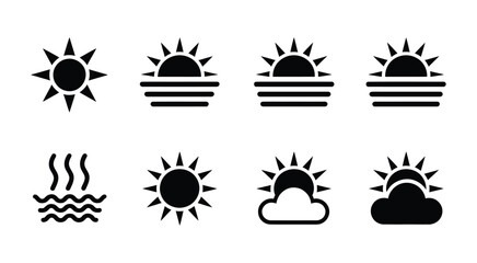 Naklejka premium Weather Icons, Sun Clouds and Heat Silhouettes for Forecast Applications, Web Interfaces and Mobile Design