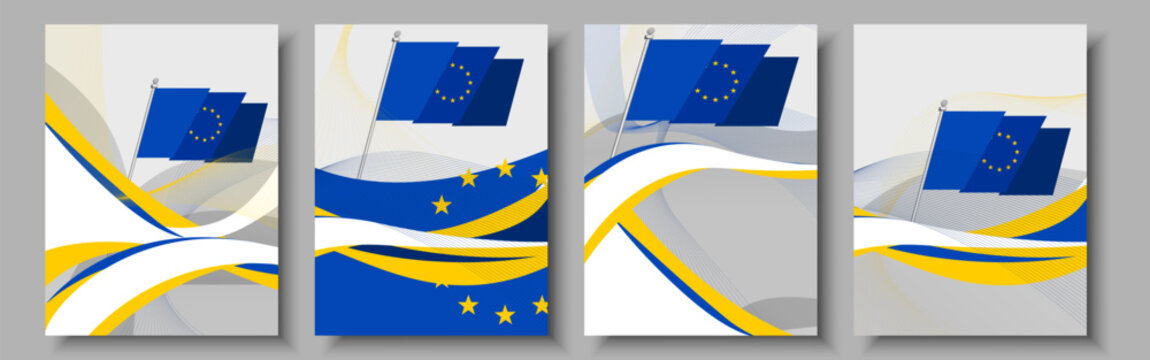 European Union flag, Europe EU patriotic cards, template, flyer for advertising, web background, banner, wallpaper posters for text set