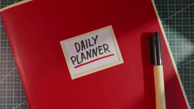 Clean wide view of red Daily Planner journal binder