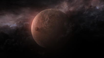 Cinematic Red Planet In Dark Space Nebula © adison