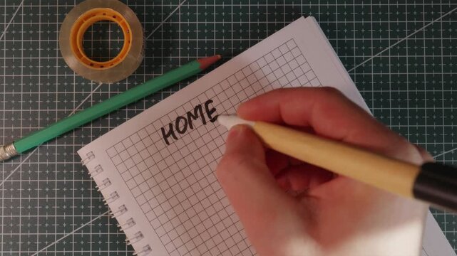 Wide view of hand writing Homework on grid paper