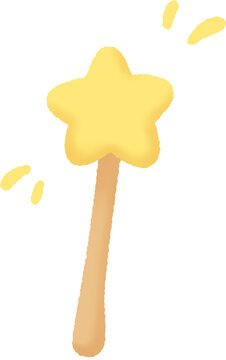 Cute yellow star magic wand vector illustration, fairy tale and magic spell concept