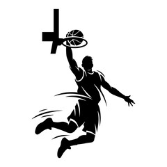 Basketball player performing powerful slam dunk jump in dynamic black silhouette style © Cristiano