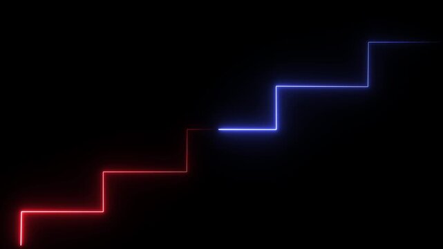 A glowing neon staircase graph animating upwards to represent business growth or success.