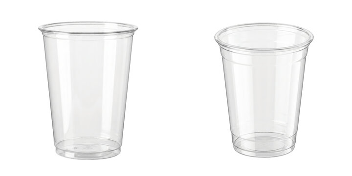 empty clear plastic cups isolated on transparent background
