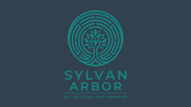 Sylvan Arbor Logo Design with Tree and Circular Pattern.