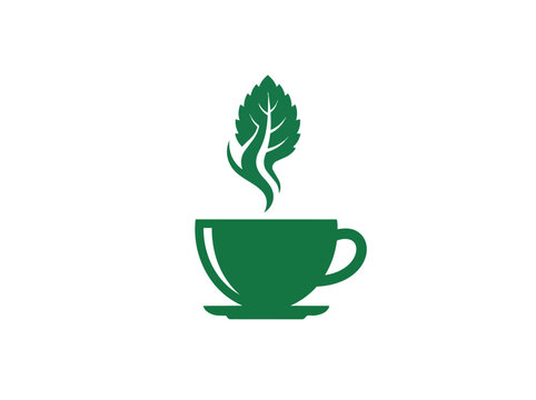 Minimalist green mint tea cup graphic icon