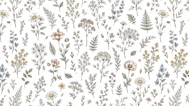 Seamless floral pattern with wildflowers. Botanical hand drawn print for textile design.