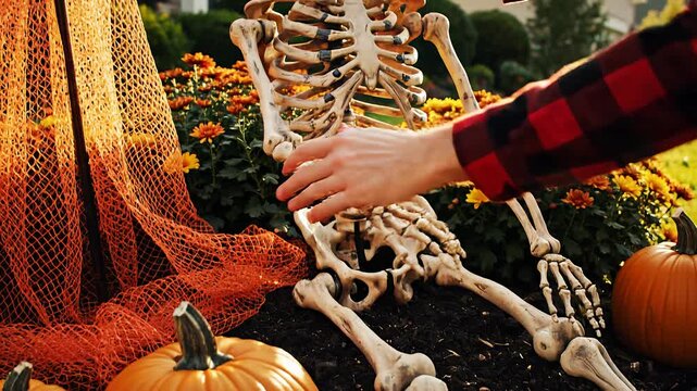 Spooky Skeleton and Pumpkins Decoration for Halloween 2026 Celebration