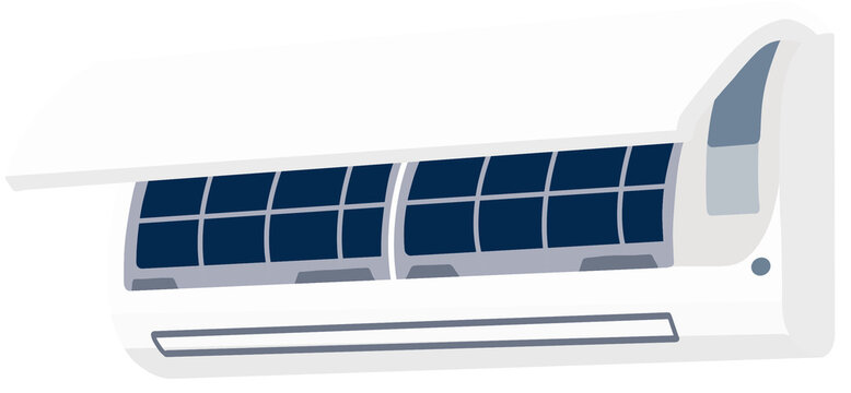 Wall mounted air conditioner unit with open cover vector illustration, home appliance concept