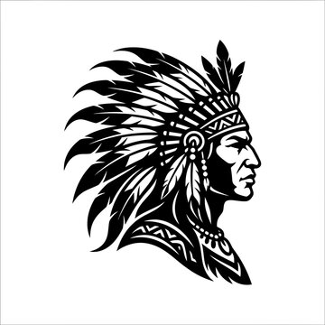 Silhouette of a Native American chief in profile with feathered headdress