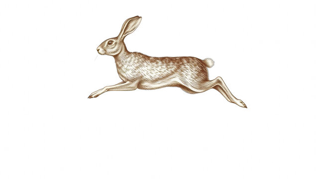 Vintage style illustration of a running hare isolated on black