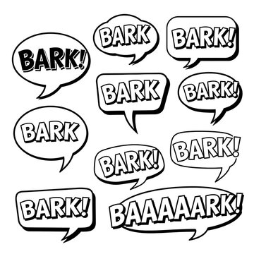 Black and white barking dog speech bubble pattern.