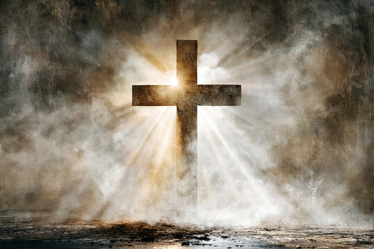 Heavenly Cross with Divine Light Breaking Through Storm Clouds &ndash; AI Generative