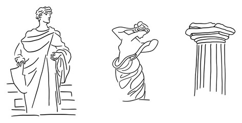 Classical greek sculpture and column architectural elements in minimalist line art style © Cristiano