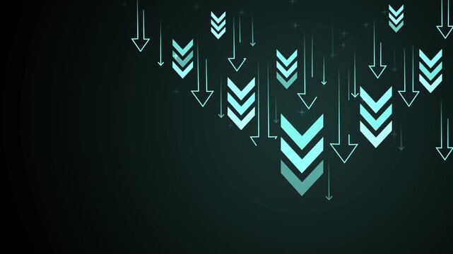 Background with many downward arrows and chevrons symbolizing decline falling sales recession animation