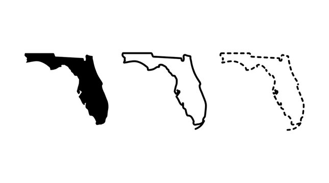 Three variations of florida state map outlines in black and white with geography