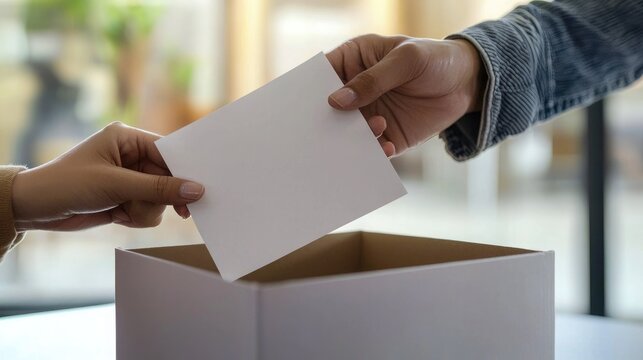 Person Placing Paper into Empty Cardboard Box in Indoor Setting