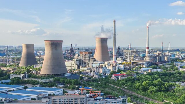 Wuhan Steel Plant and Thermal Power Plant Production Time-lapse, Hubei, China