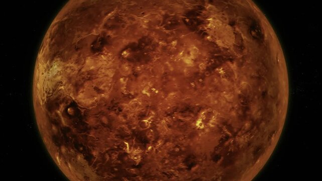 A detailed reddish planet with a rocky surface floating in dark space, showing craters, glowing spots, and a dramatic science fiction look.