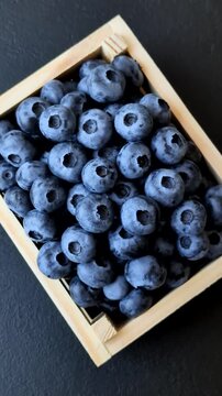 Fresh, ripe, and juicy wild blueberries as an ingredient for vegetarian dishes. Blueberries as a food background for your design