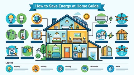 Fototapeta premium Energy saving home efficiency tips infographic guide