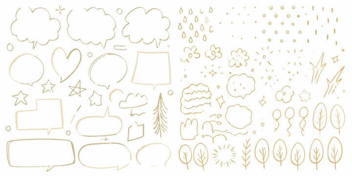 Hand Drawn Doodle Elements Including Speech Bubbles And Floral Ornaments