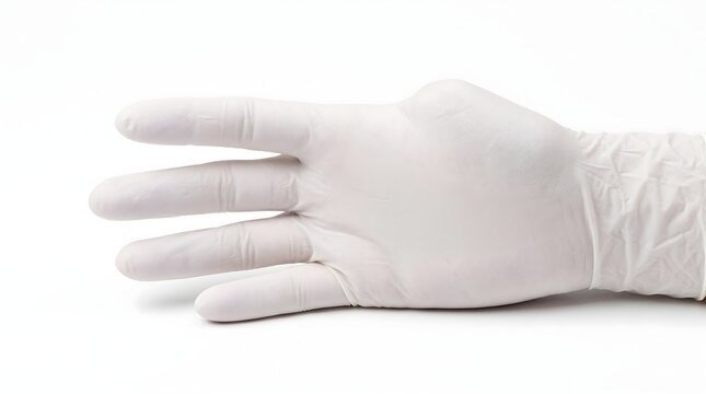 Medical glove on a human hand isolated on a white background for hygiene