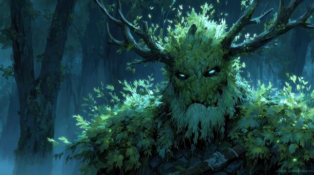 Mythical forest creature with antlers.