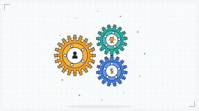 Collaboration Synergy Interlocking Gears Teamwork Flat Icon Animation