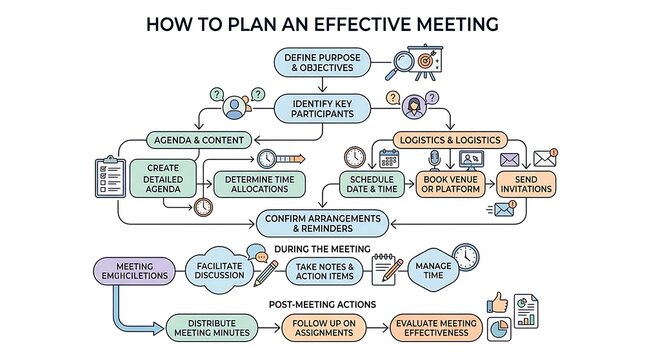 Infographic detailing the process for planning effective meetings