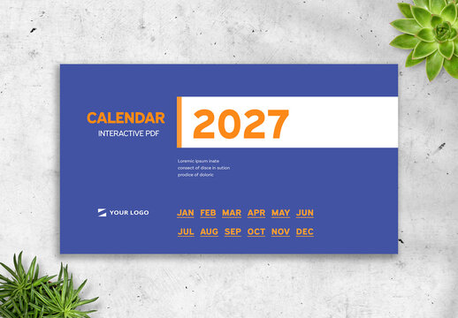 Minimal Interactive PDF 2027 Calendar with Blue Accents