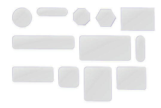 Assorted blank white geometric paper shapes and labels arranged with geometric stickers templates