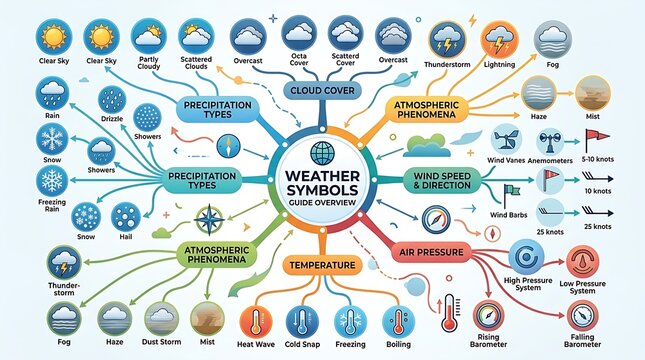 Comprehensive weather symbols guide with meteorological icons