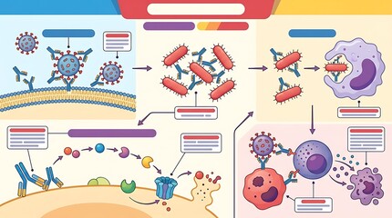 Naklejka premium Immune system response infographic with antibodies and pathogens